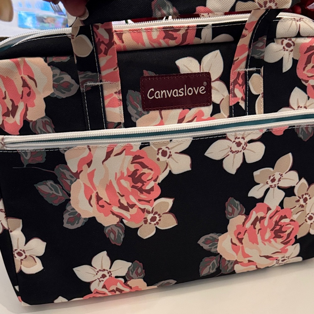Canvaslove Women's Laptop Bag and iPad case Black and Pink Floral